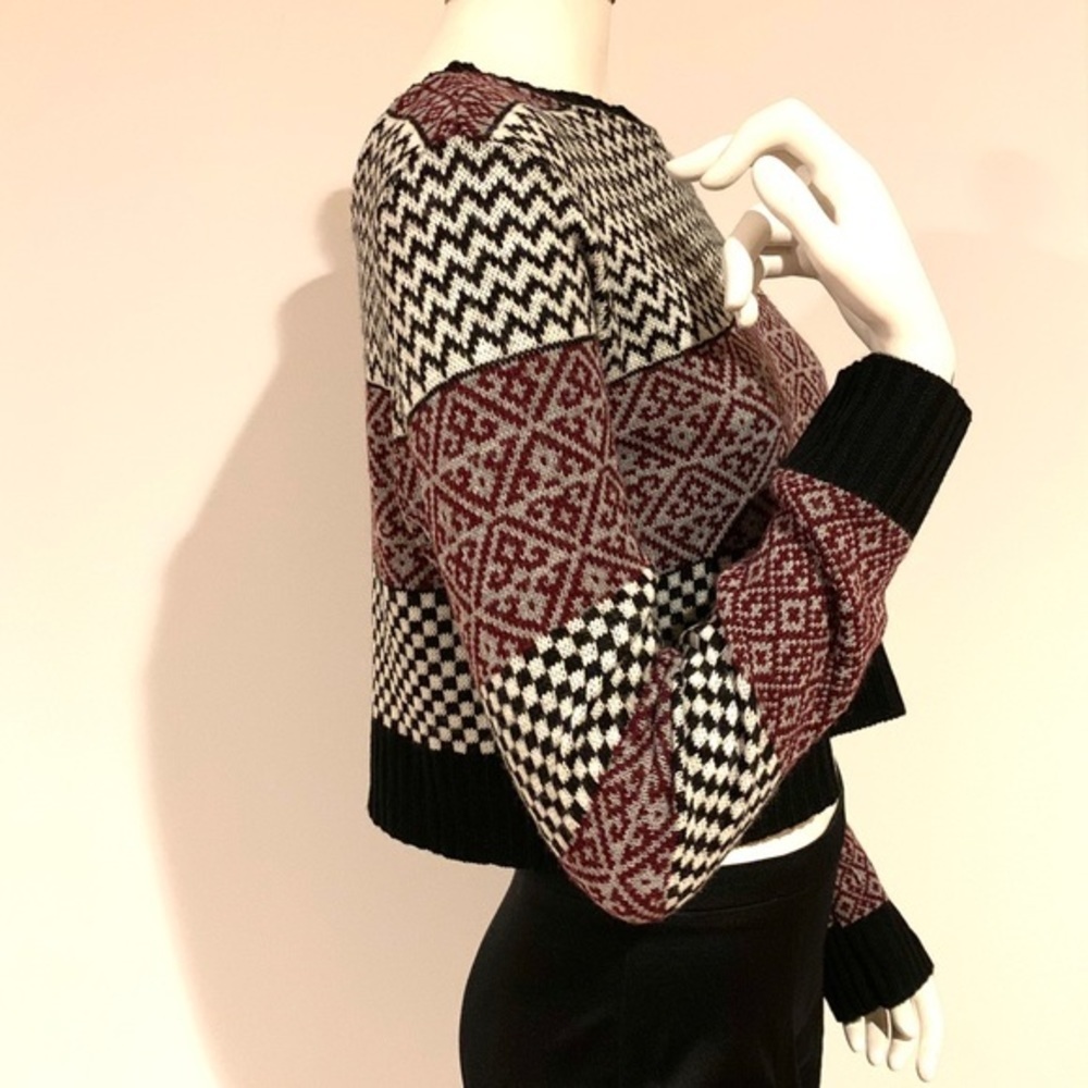 Multi Pattern Color Block Soft Cropped Sweater - Picture 5 of 10